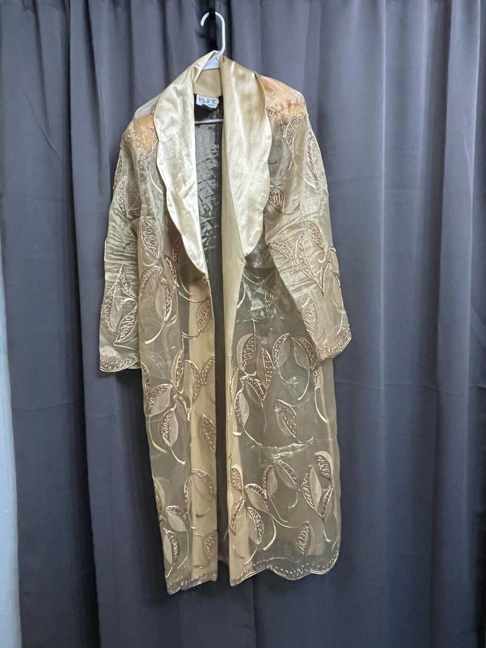 VTG 3K Fashion Vintage Golden Beige Sheer Metallic Long Coat Jacket